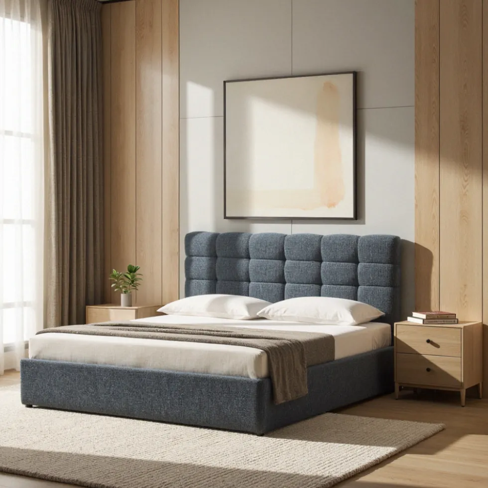 ACARA Lit coffre matelassé en tissu 140x190cm