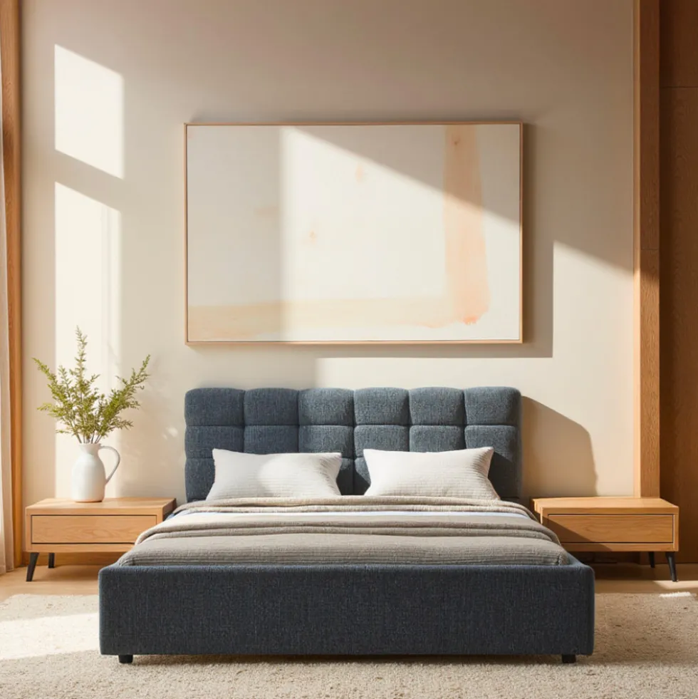 ACARA Lit coffre matelassé en tissu 160x200cm