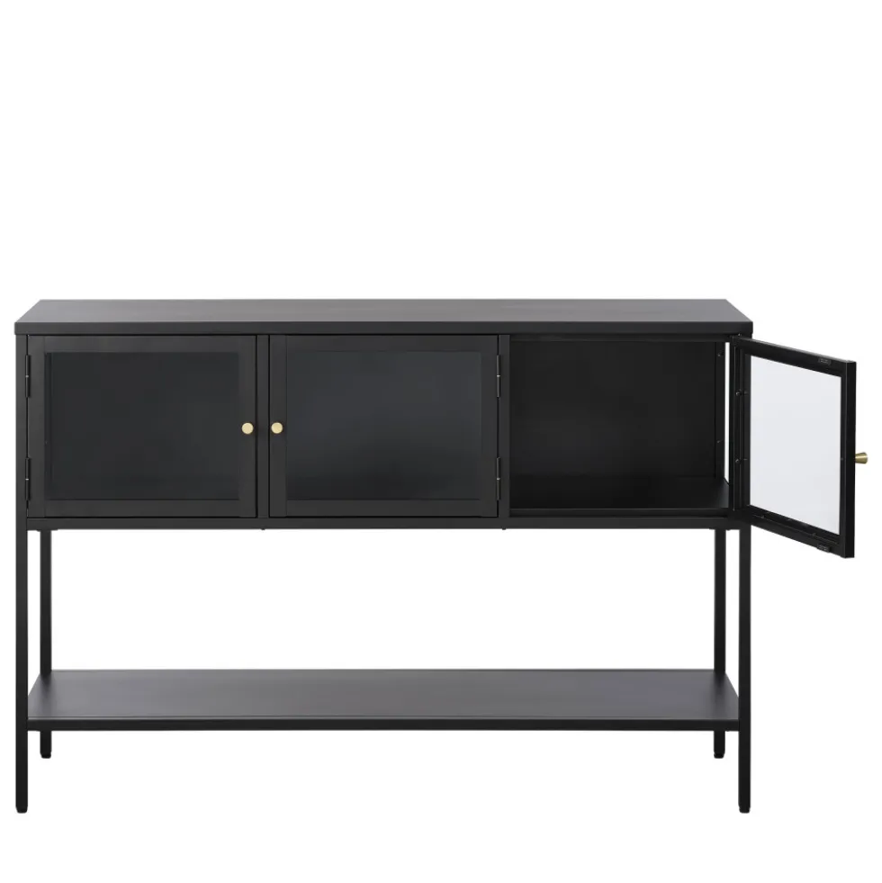 ADARE Buffet 3 portes en verre trempé et métal L132cm