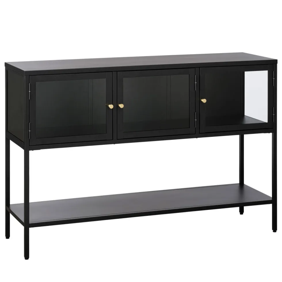 ADARE Buffet 3 portes en verre trempé et métal L132cm