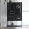 ADARE Buffet haut 2 portes en verre trempé et métal H160cm