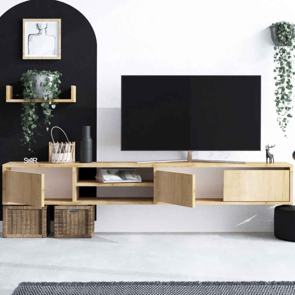 AIRO Meuble TV suspendu 3 portes en bois L180cm