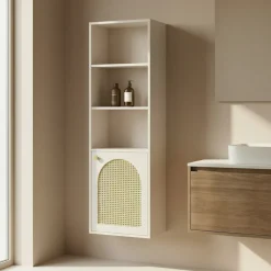 ALI Colonne de rangement suspendue en bois et cannage H135cm