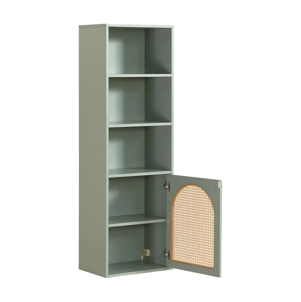 ALI Colonne de rangement suspendue en bois et cannage H135cm