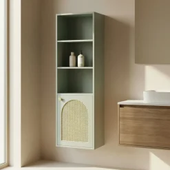 ALI Colonne de rangement suspendue en bois et cannage H135cm