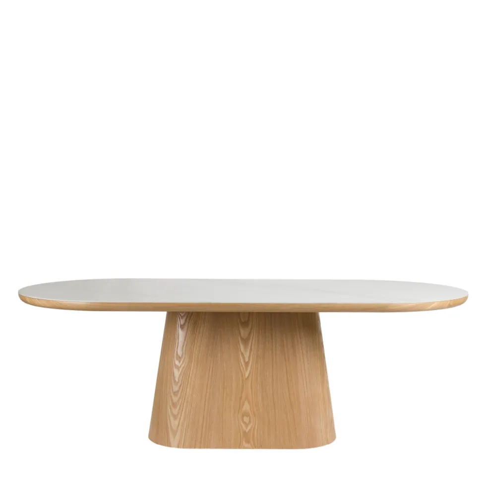 ALMIRA Table à manger 8 personnes ovale en pierre et bois