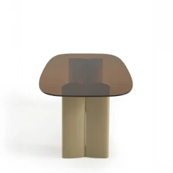 ALTY Table à manger 8 personnes en verre et pieds bois vert