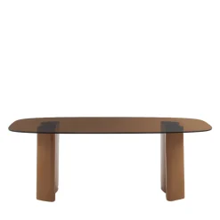 ALTY Table à manger 8 personnes en verre et pieds bois terracotta