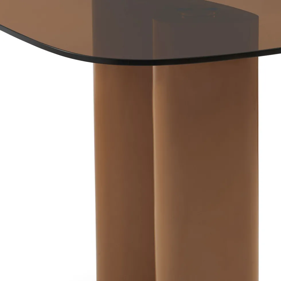 ALTY Table à manger 8 personnes en verre et pieds bois terracotta