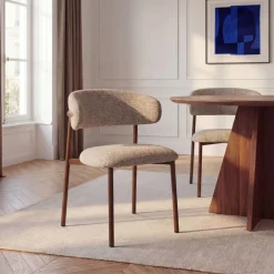 ARIA Lot de 2 chaises en tissu pieds effet bois foncé