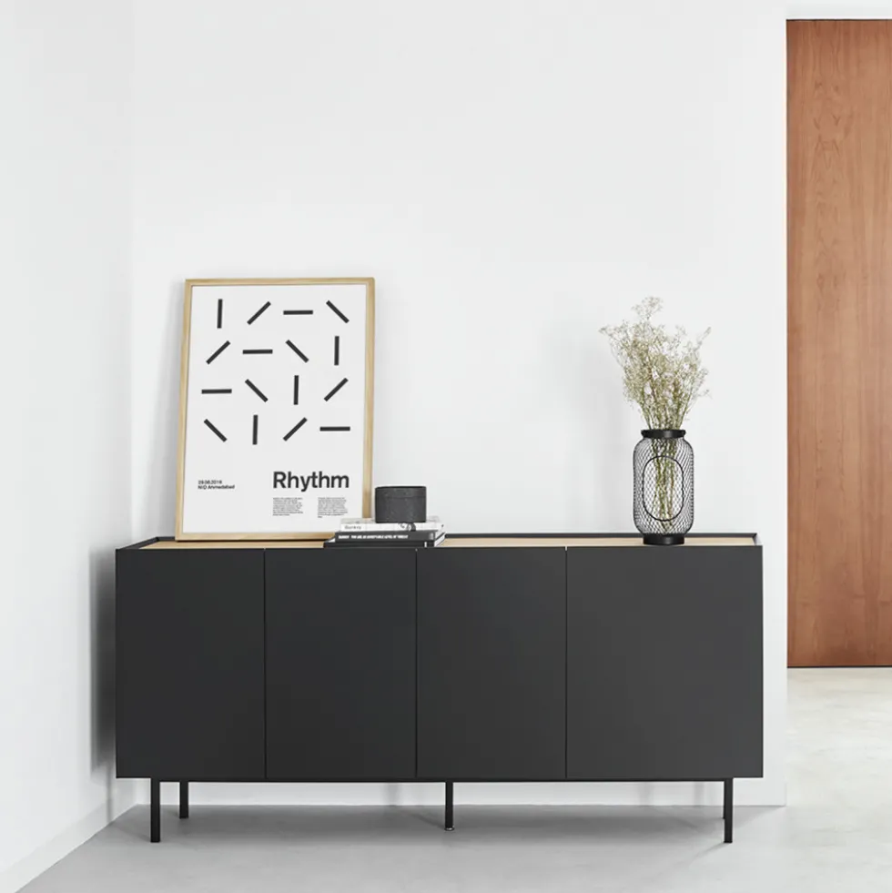 ARISTA Buffet en bois 4 portes 3 tiroirs L165cm