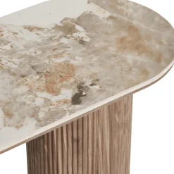 ATHENS Console aux bords arrondis effet marbre et bois L120cm