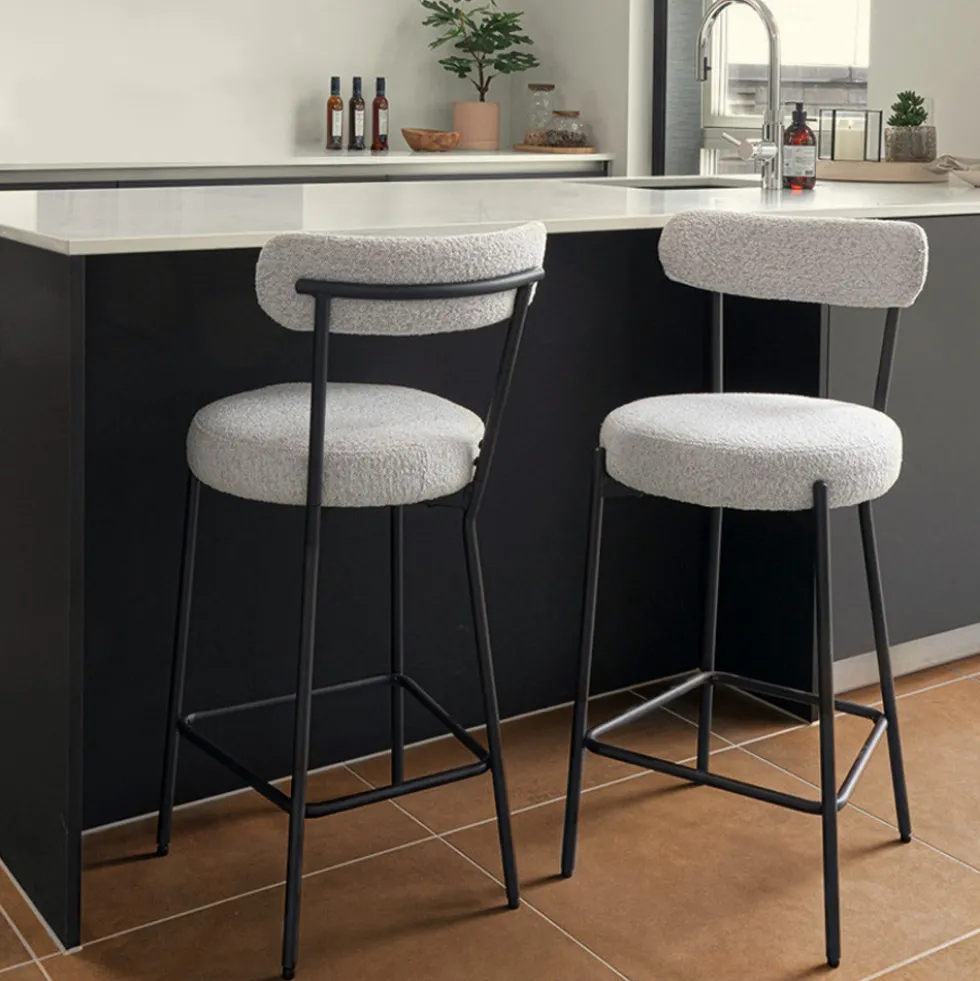BADALONA Tabouret de bar en tissu bouclette et métal H65cm