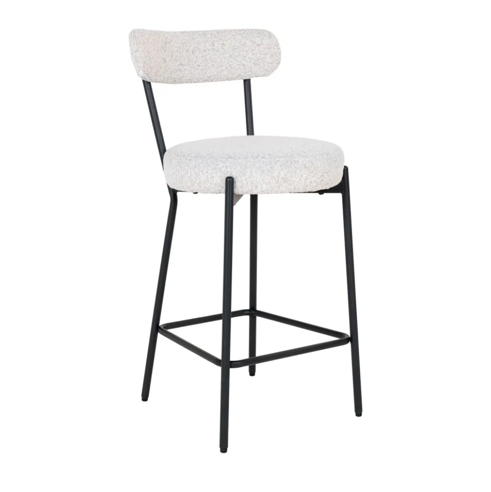 BADALONA Tabouret de bar en tissu bouclette et métal H65cm