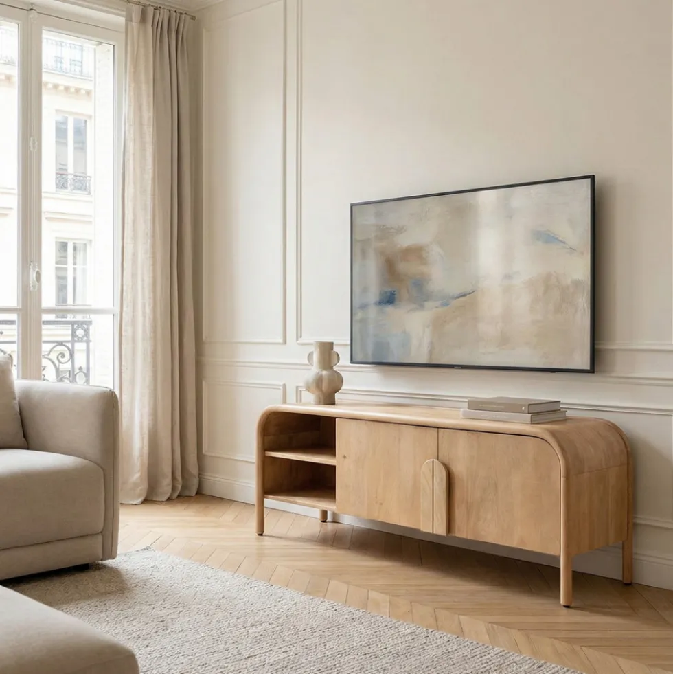 BALI Meuble TV 2 portes en bois massif L150cm