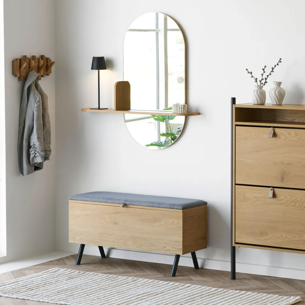 BARCO Miroir ovale avec étagère en bois 94,5x92cm
