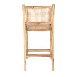 BASUKI Lot de 2 tabourets de bar en teck et cannage H65cm