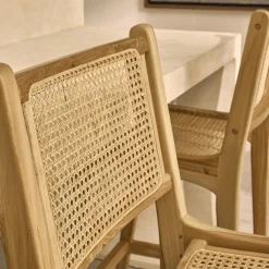 BASUKI Lot de 2 tabourets de bar en teck et cannage H65cm