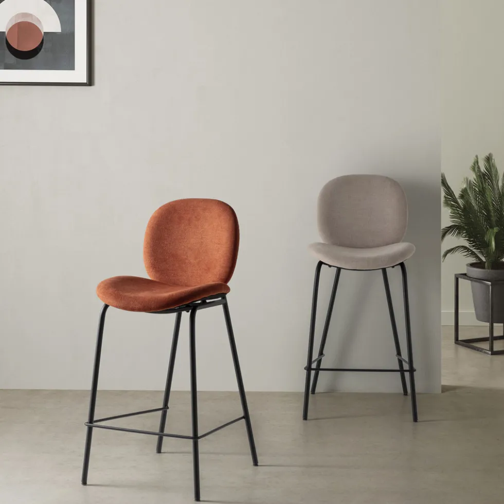 BEGA Lot de 2 chaises de bar en tissu et métal H65cm
