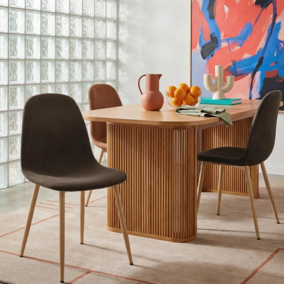 BELLA Lot de 2 chaises en tissu piètement effet bois