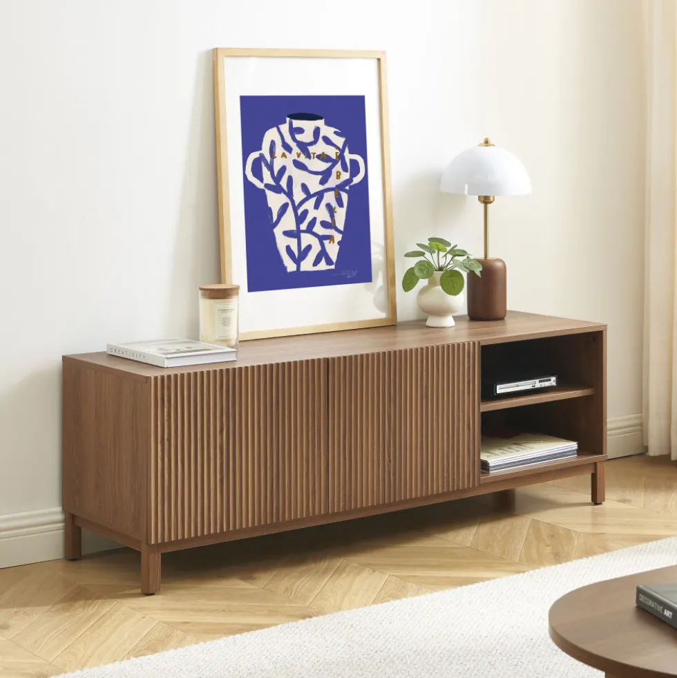 BELLY Meuble TV 2 portes en bois L140cm