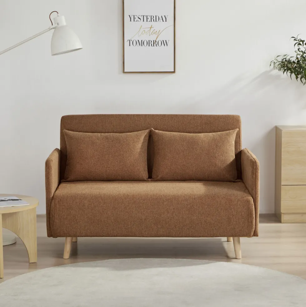 BELUSHI Canapé convertible 2 places en tissu pieds bois clair