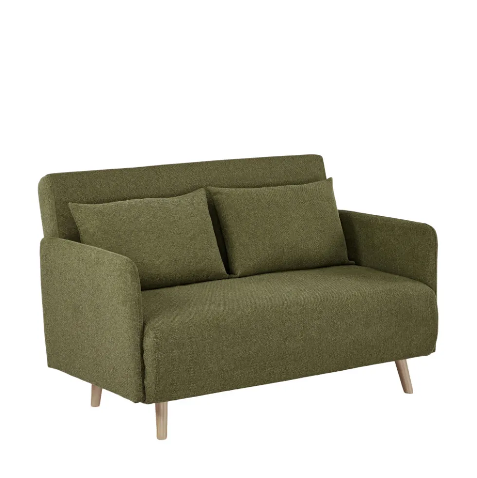 BELUSHI Canapé convertible 2 places en tissu pieds bois clair