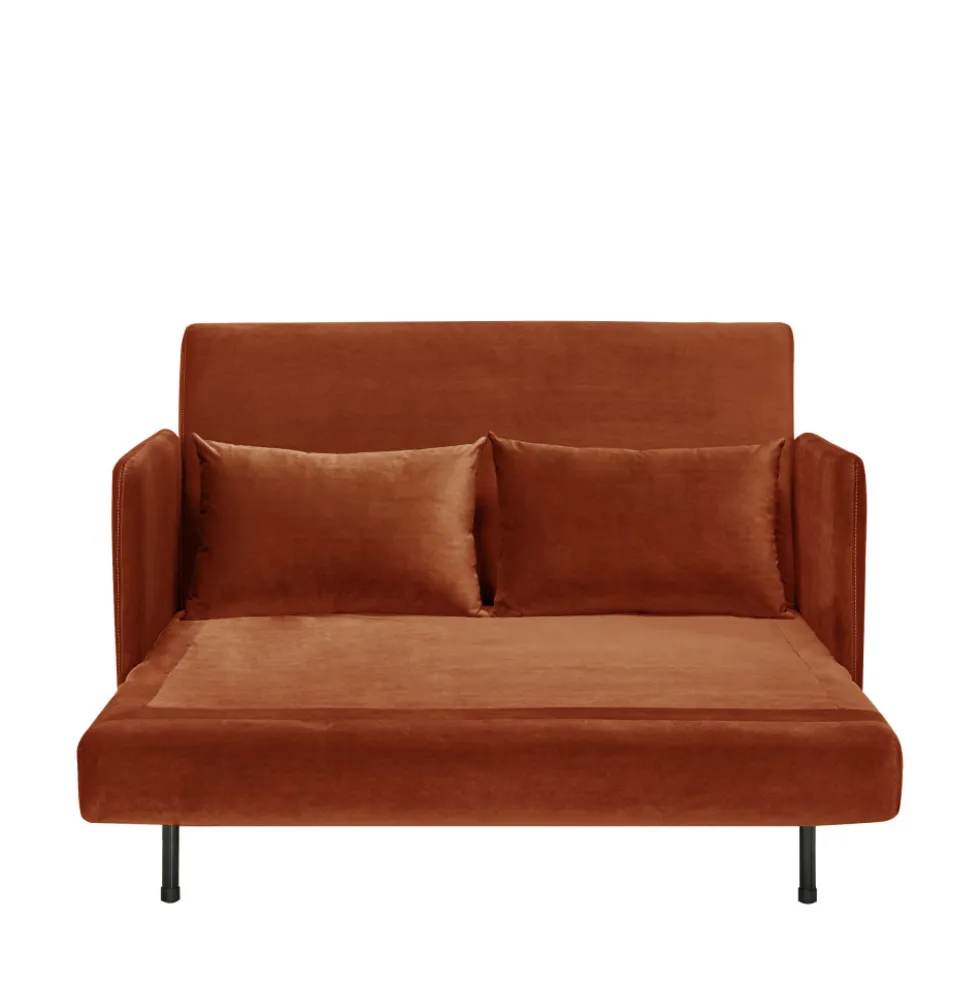 BELUSHI Canapé convertible 2 places en velours pieds bois foncé