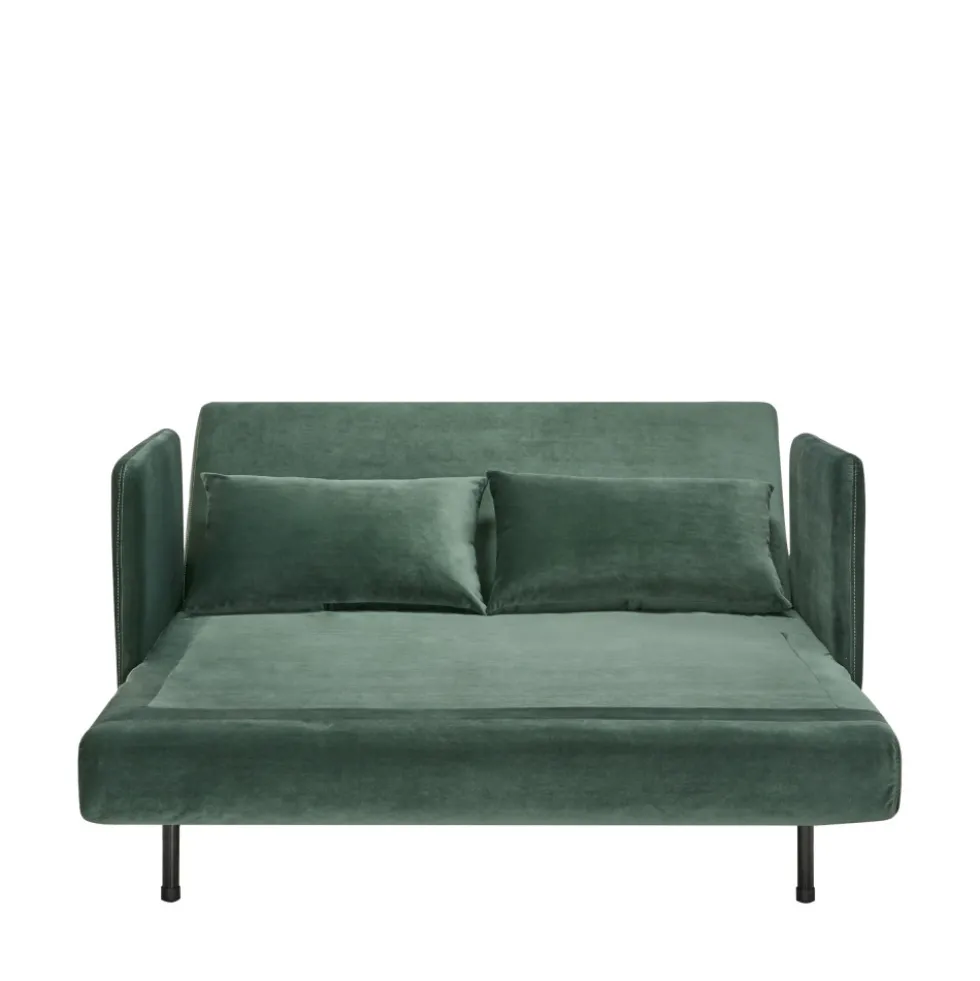 BELUSHI Canapé convertible 2 places en velours pieds bois foncé