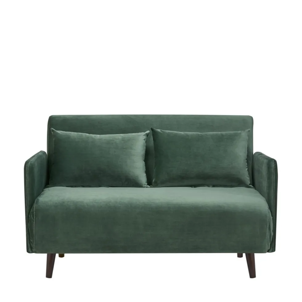 BELUSHI Canapé convertible 2 places en velours pieds bois foncé