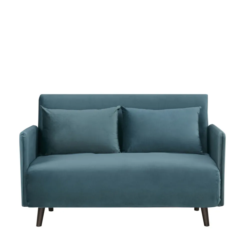 BELUSHI Canapé convertible 2 places en velours pieds bois foncé