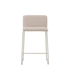 BISBEE Lot de 2 tabourets de bar en tissu bouclette pieds beiges H65cm