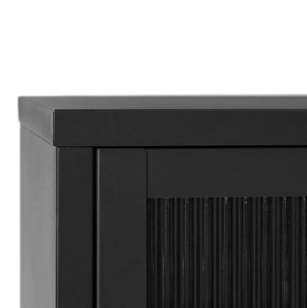 BJORN Buffet 3 portes en verre strié et métal L132cm