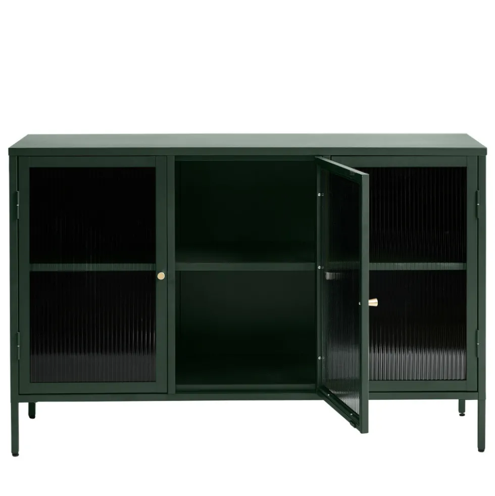 BJORN Buffet 3 portes en verre strié et métal L132cm