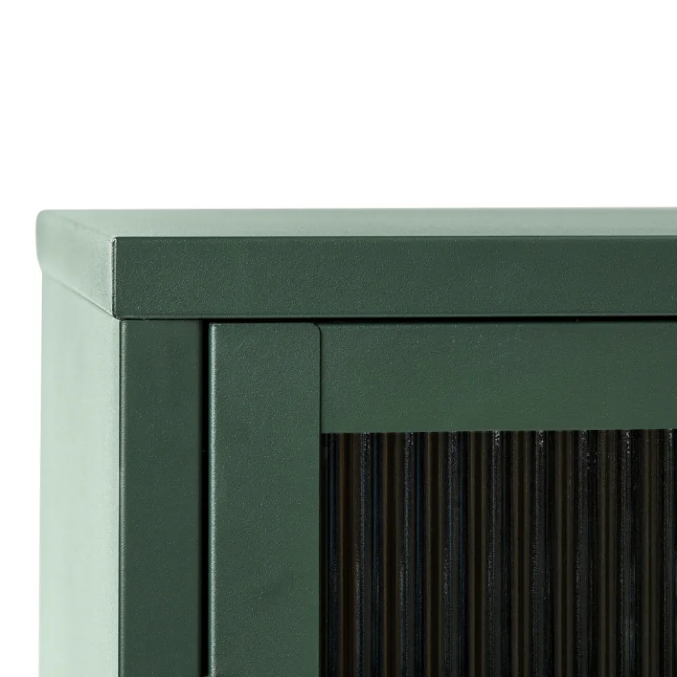 BJORN Buffet 3 portes en verre strié et métal L132cm
