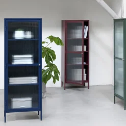 BJORN Colonne de rangement 1 porte en verre strié et métal H160cm