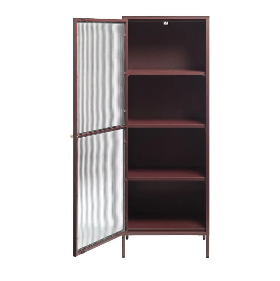 BJORN Colonne de rangement 1 porte en verre strié et métal H160cm