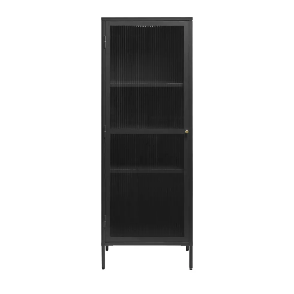 BJORN Colonne de rangement 1 porte en verre strié et métal H160cm