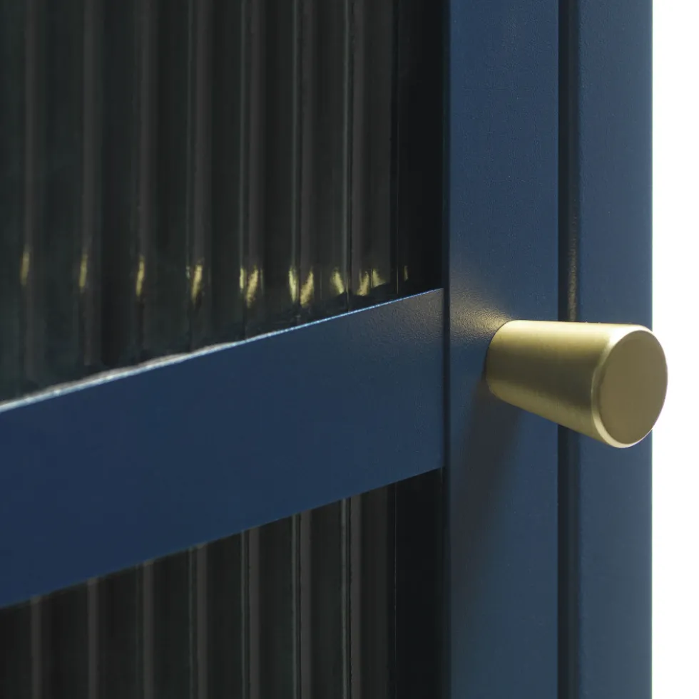 BJORN Colonne de rangement 1 porte en verre strié et métal H160cm