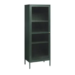 BJORN Colonne de rangement 1 porte en verre strié et métal H160cm