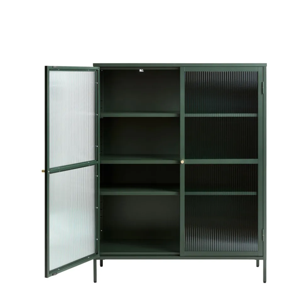 BJORN Vaisselier 2 portes en verre strié et métal H140cm