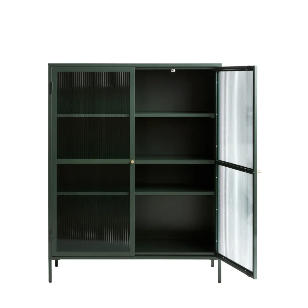 BJORN Vaisselier 2 portes en verre strié et métal H140cm