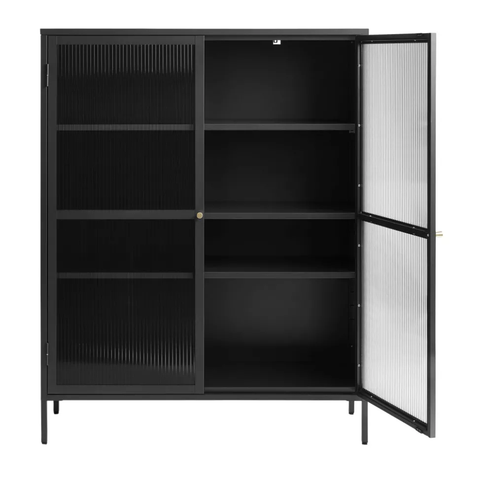 BJORN Vaisselier 2 portes en verre strié et métal H140cm