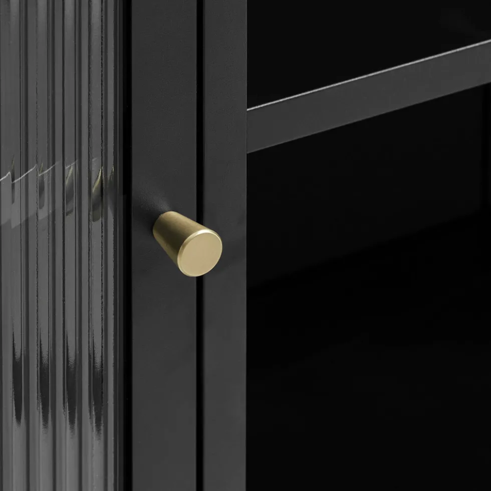 BJORN Vaisselier 2 portes en verre strié et métal H140cm
