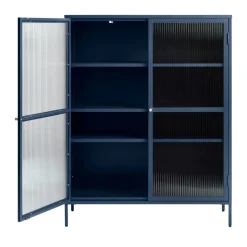 BJORN Vaisselier 2 portes en verre strié et métal H140cm