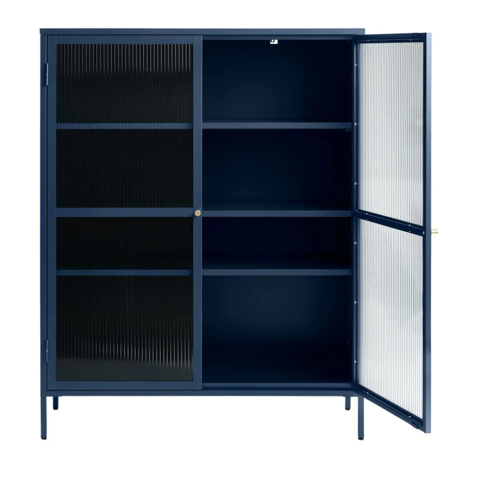 BJORN Vaisselier 2 portes en verre strié et métal H140cm
