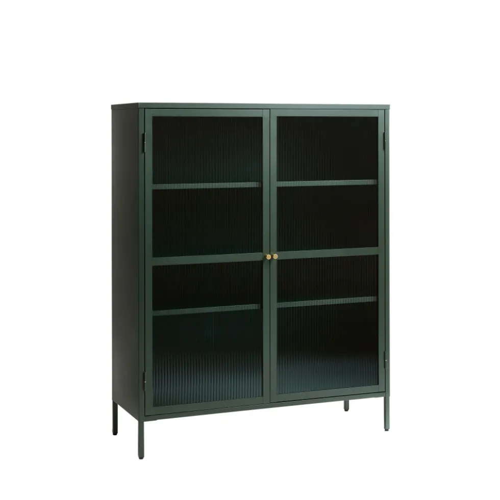 BJORN Vaisselier 2 portes en verre strié et métal H140cm