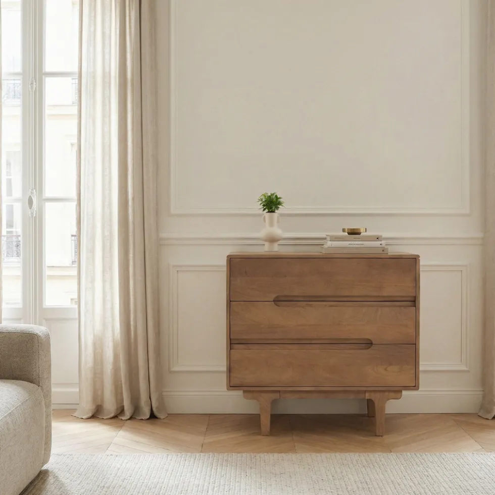 BOGOR Commode 3 tiroirs en bois massif L80cm