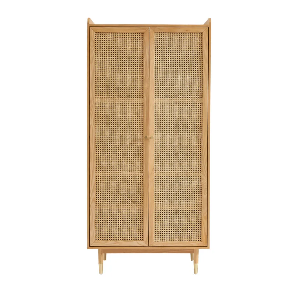 BOMBONG Armoire 2 portes en bois et cannage