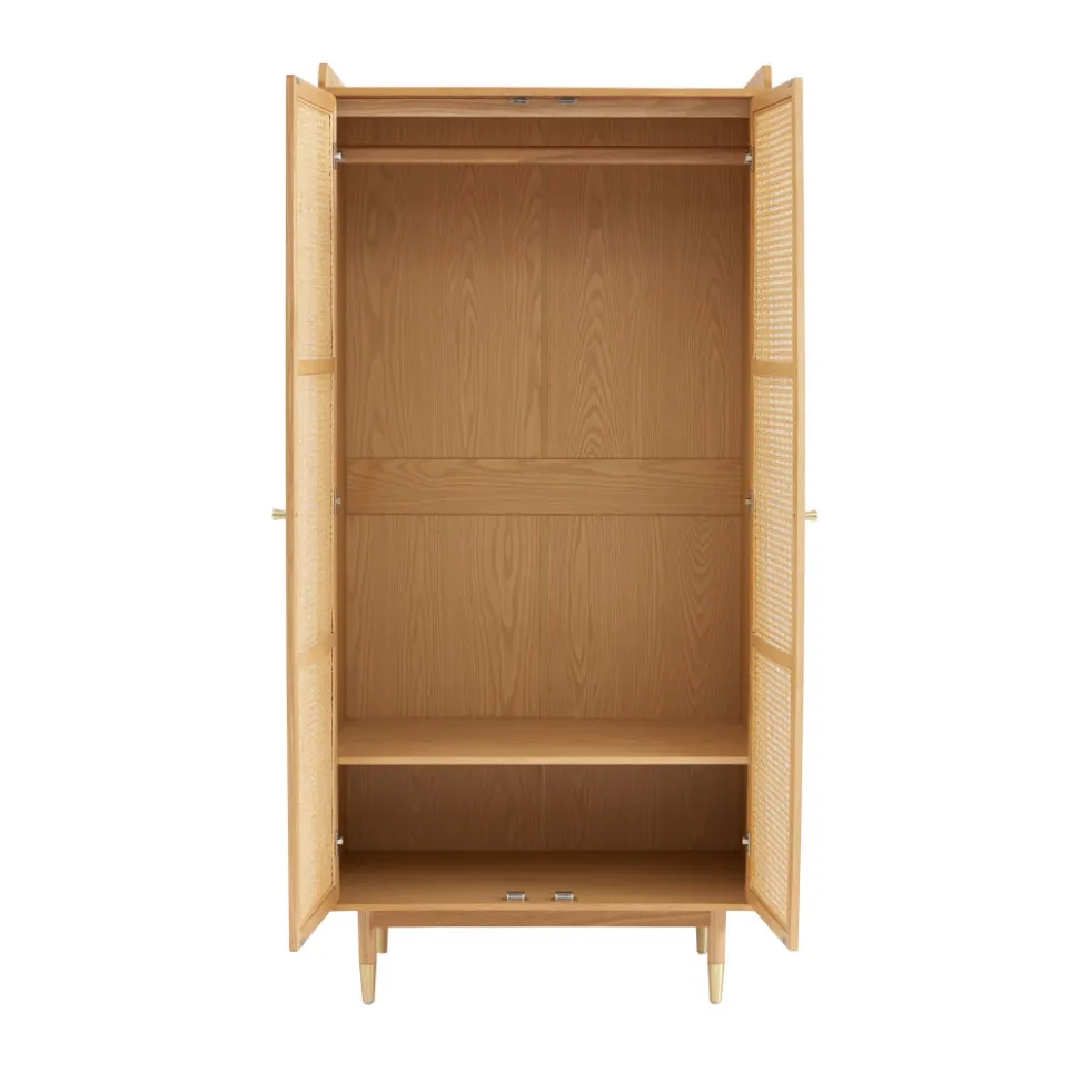 BOMBONG Armoire 2 portes en bois et cannage